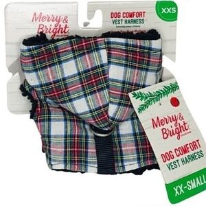 NWT! Merry & Bright Winter Dog Comfort Sherpa Hoodie Plaid Vest Harness - XXS